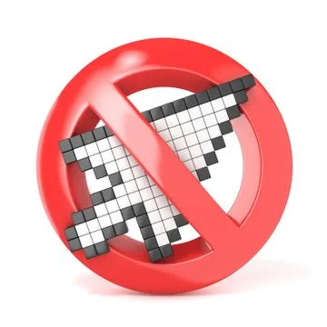 Forbidden sign with arrow mouse cursor. 3D Illustrazione stock