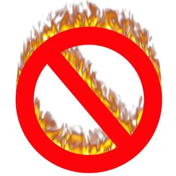 Forbidden sign on fire Stock Illustration