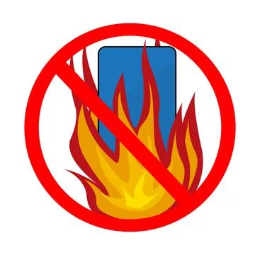 Forbidden symbol with a smartphone burning Stock Illustration