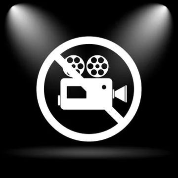 Forbidden video camera icon. Internet button on black background.. Stock Illustration