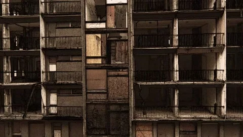 The Forbidden Zone - Old Broken Abandoned Hotel - Warning - Radioactive Stock Footage 238042926