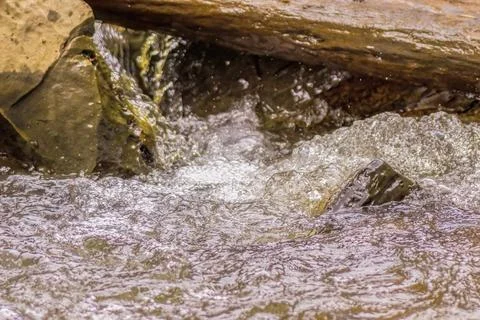 The force of the current forms bubbles on the surface of the water Stock Photos