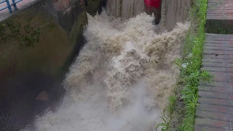 The Force of Flowing Water During Floods Stock Footage 326288026