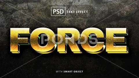 Force gold 3d text effect editable PSD Template
