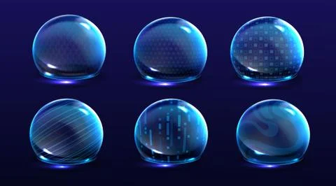 Force shield bubbles, various energy glow spheres Stock Illustration