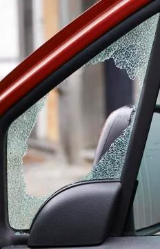 Forced car windscreen and broken Stock Photos