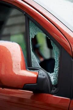 Forced car windscreen and broken Stock Photos