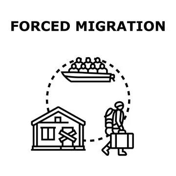 Forced migration concept showing people leaving home Stock Illustration