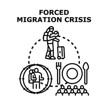 Forced migration crisis causing humanitarian challenges and displacement Stock Illustration