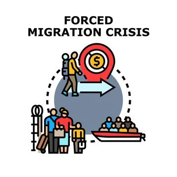 Forced migration crisis with refugees and asylum seekers Stock Illustration
