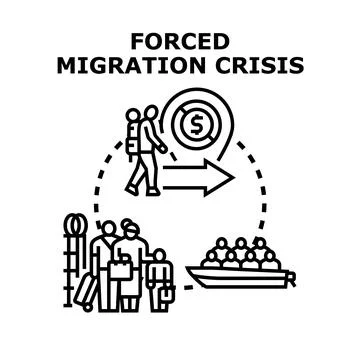 Forced migration crisis with refugees and asylum seekers Stock Illustration