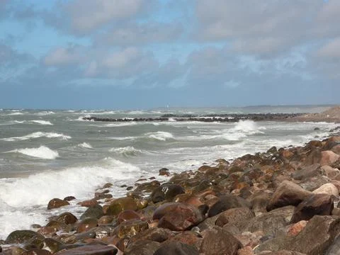 Forceful and devastating Denmark Coastline with Horizon Stock Photos