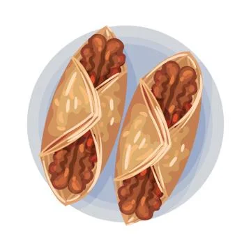 Forcemeat Wrapped in Flatbread Served on Plate Top View Vector Illustration Illustrazione stock