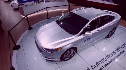 Ford Autonomous Concept pan right at Detroit International Auto Show Stock Footage 72328707