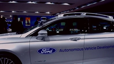 Ford Autonomous Concept pan right at Detroit International Auto Show Stock Footage 72331064