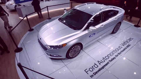 Ford Autonomous Concept slow pan right at Detroit International Auto Show Stock-Footage 72329446