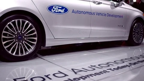 Ford Autonomous Concept tilt up at Detroit International Auto Show Stock Footage
