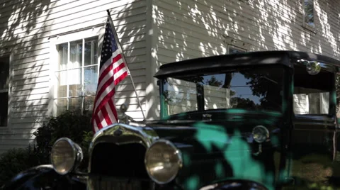 Ford Model A 1929 Flag CU RL Slider Vídeo Stock 30580907