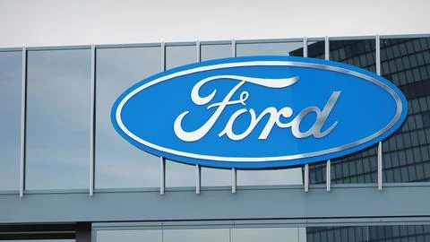 Ford Stock data presented on the logo of the office facade editorial Stock-Fotos