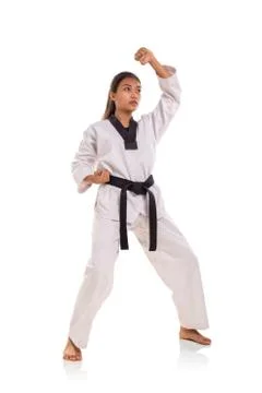 Forearm block for upper strike, full body Stock Photos