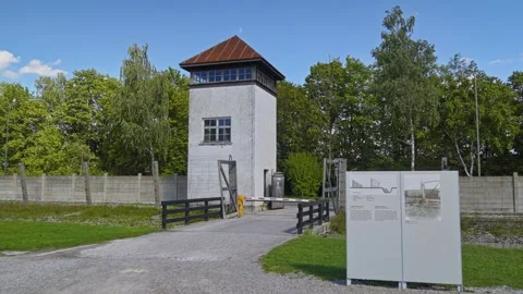 Foreboding and imposing structure, gate tower at Dachau Concentration Camp 動画素材 269949281