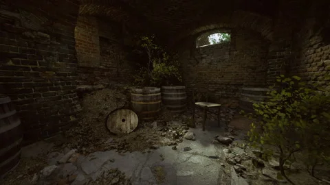 Foreboding basement setting filled with vintage and gloomy feelings Stock-Footage 342437738