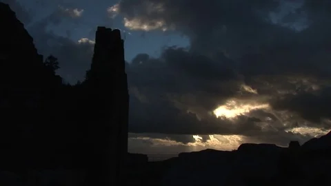 Foreboding clouds over castle for war depression moving emotive Stock Footage 70715924