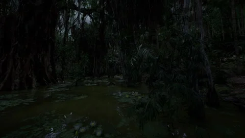 Foreboding swamp pathway surrounded by cypress and endless darkness 스톡 동영상 327187087