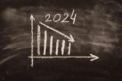 Forecast, fall graph for 2024 drawn in chalk on a black board. Stock Photos