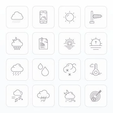 Forecast Vector Icon Arsenal with 16 Retina Ready Thin Line Pixel Aligned d.. Stock Illustration
