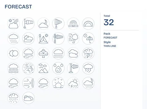 Forecast Vector Icon Collection featuring 32 Grid Fitted High Resolution Th.. Stock Illustration
