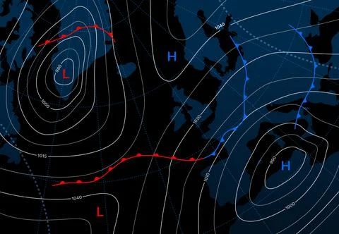 Forecast weather isobar map, temperature diagram Stock Illustration