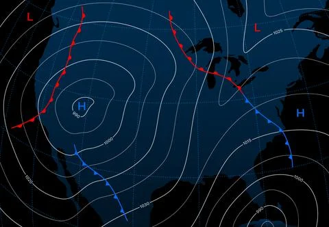 Forecast weather isobar map, wind front Stock Illustration