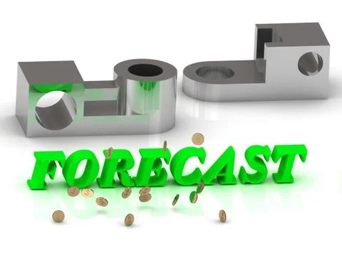 FORECAST- words of color letters and silver details on white background.. Stock Illustration