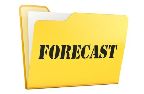 Forecast, yellow file folder with documents. 3D rendering Illustrazione stock