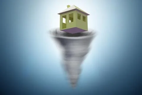 Foreclosure concept with house lost in tornado - 3d rendering Stock Illustration