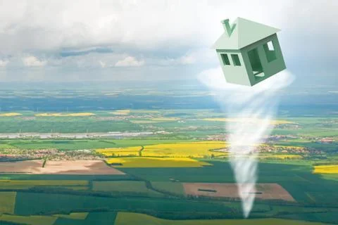 Foreclosure concept with house lost in tornado - 3d rendering Stock Illustration