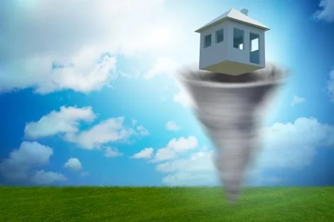 Foreclosure concept with house lost in tornado - 3d rendering Stock Illustration