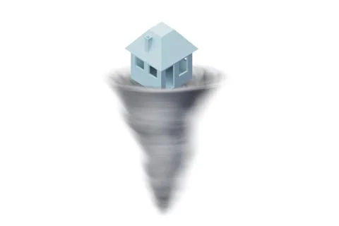 Foreclosure concept with house lost in tornado - 3d rendering Stock Illustration