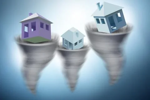 Foreclosure concept with house lost in tornado - 3d rendering Stock Illustration