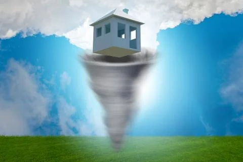 Foreclosure concept with house lost in tornado - 3d rendering Stock Illustration
