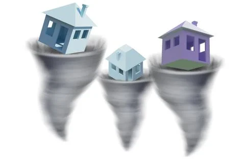 Foreclosure concept with house lost in tornado - 3d rendering Stock Illustration