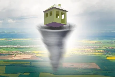 Foreclosure concept with house lost in tornado - 3d rendering Stock Illustration