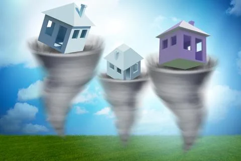 Foreclosure concept with house lost in tornado - 3d rendering Stock Illustration