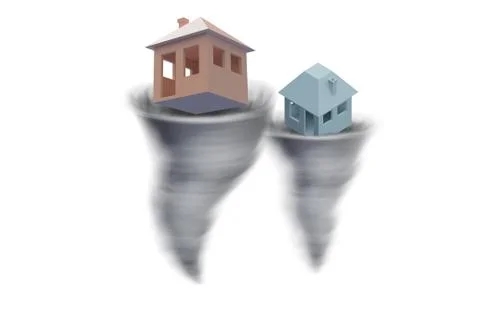 Foreclosure concept with house lost in tornado - 3d rendering Stock Illustration
