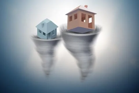 Foreclosure concept with house lost in tornado - 3d rendering Stock Illustration