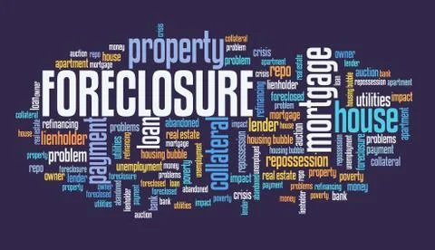 Foreclosure concept. Real estate issues: foreclosure word cloud sign. Stock Illustration