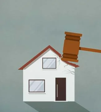 Foreclosure gavel pounding on house Stock Illustration