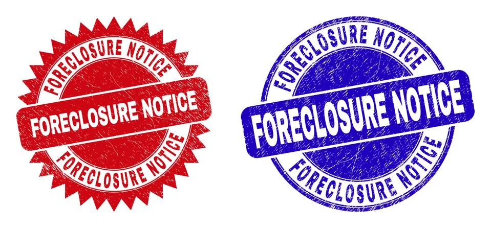FORECLOSURE NOTICE Rounded and Rosette Watermarks with Scratched Texture Stock Illustration