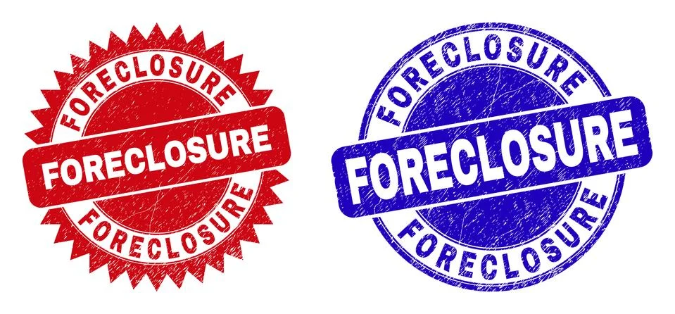 FORECLOSURE Rounded and Rosette Seals with Grunge Style Stock Illustration